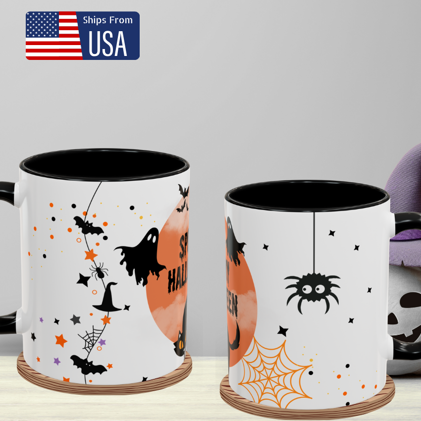 Black Cat - Ghouls, Spiders and Bats - Halloween Mug