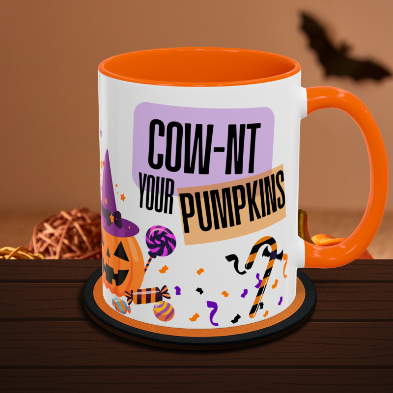Cownt Your Pumpkins - Funny Halloween Mug