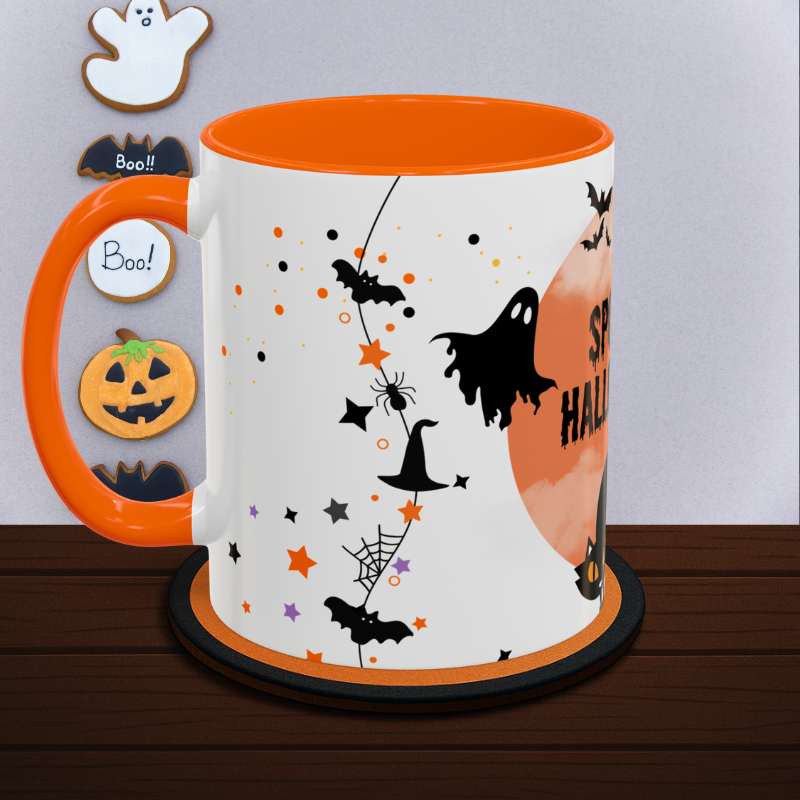 Black Cat - Ghouls, Spiders and Bats - Halloween Mug