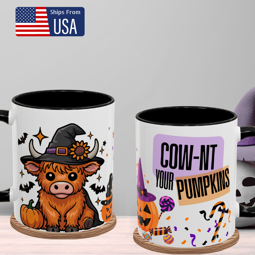 Cownt Your Pumpkins - Funny Halloween Mug