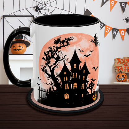 Haunted House, Witch and Bats - Halloween Coffee Mug