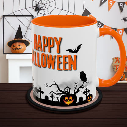 Haunted House, Witch and Bats - Halloween Coffee Mug