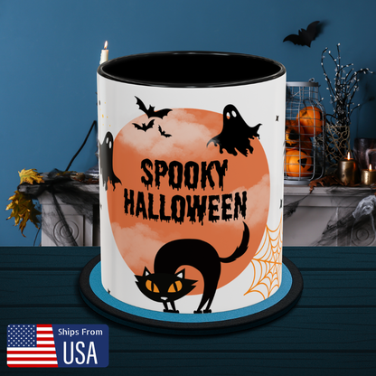 Black Cat - Ghouls, Spiders and Bats - Halloween Mug