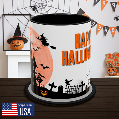 Haunted House, Witch and Bats - Halloween Coffee Mug