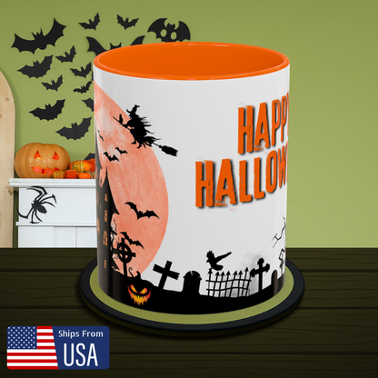 Haunted House, Witch and Bats - Halloween Coffee Mug